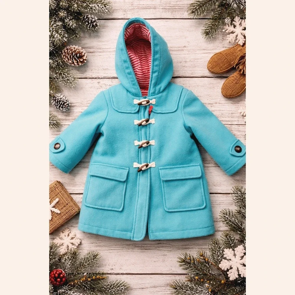 Boden Kids‎ Turquoise Wool Blend Hooded Duffle Coat Toggle Jacket 2-3Y 98cm